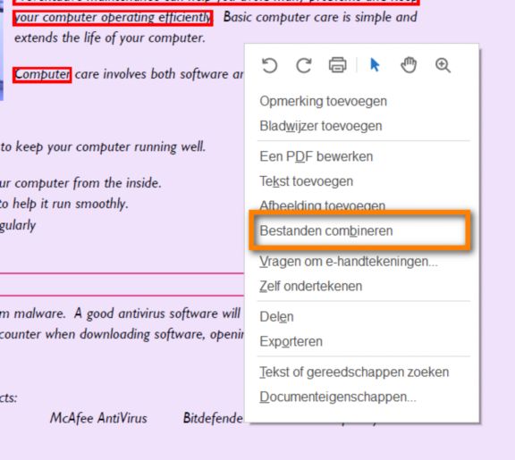 Kombinere filer fra høyreklikk-kontektsmenyen