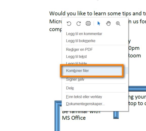 Bestanden combineren vanuit het contextmenu met de rechtermuisknop