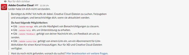 Befehlszeilen für Creative Cloud für Slack verwenden