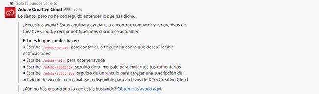 Líneas de comandos que puede usar en Creative Cloud para Slack