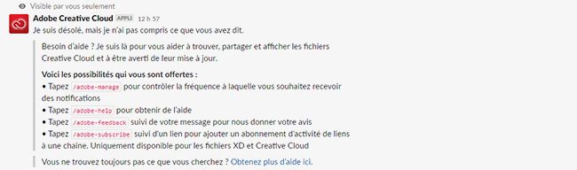 Utiliser ces lignes de commande pour Creative Cloud abonnement Slack