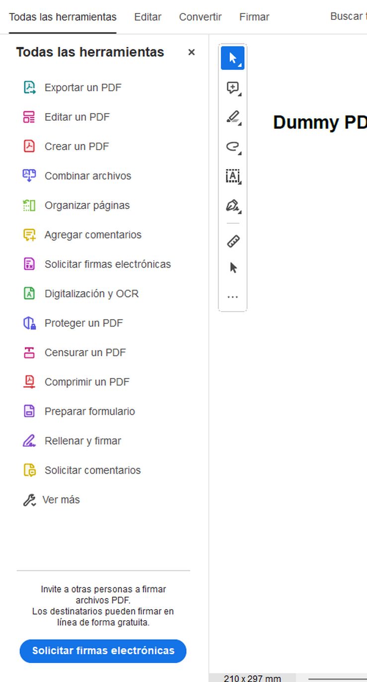La herramienta de comentarios no aparece en el panel Todas las herramientas