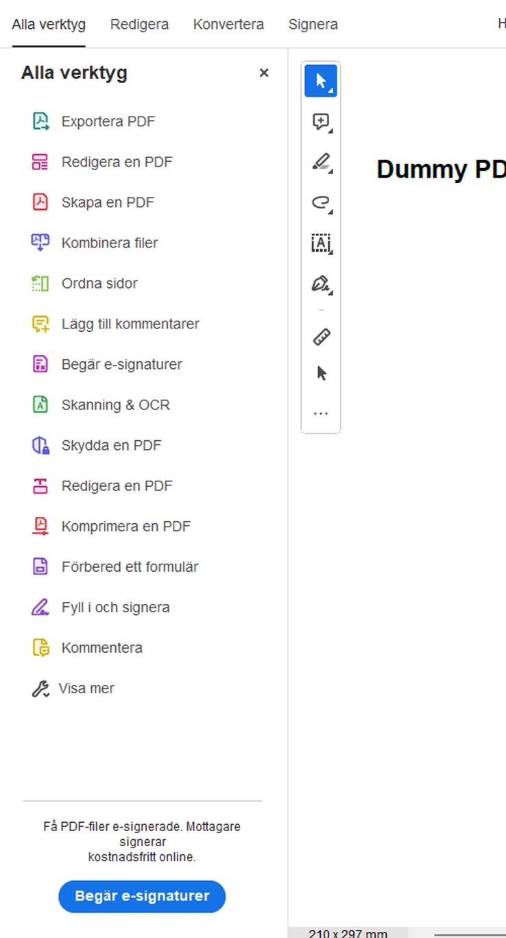 Kommentarsverktyget visas inte i panelen Alla verktyg