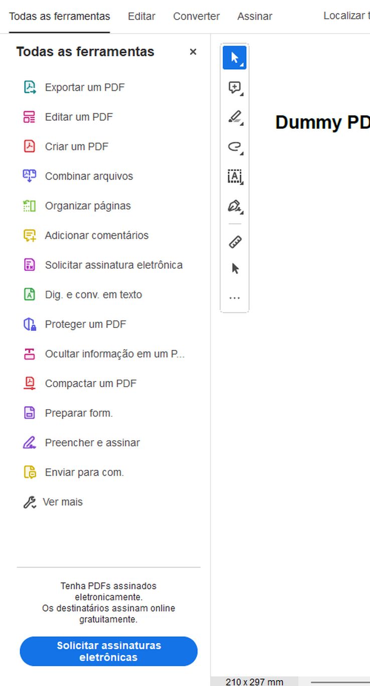 A ferramenta de comentário não é exibida no painel Todas as ferramentas