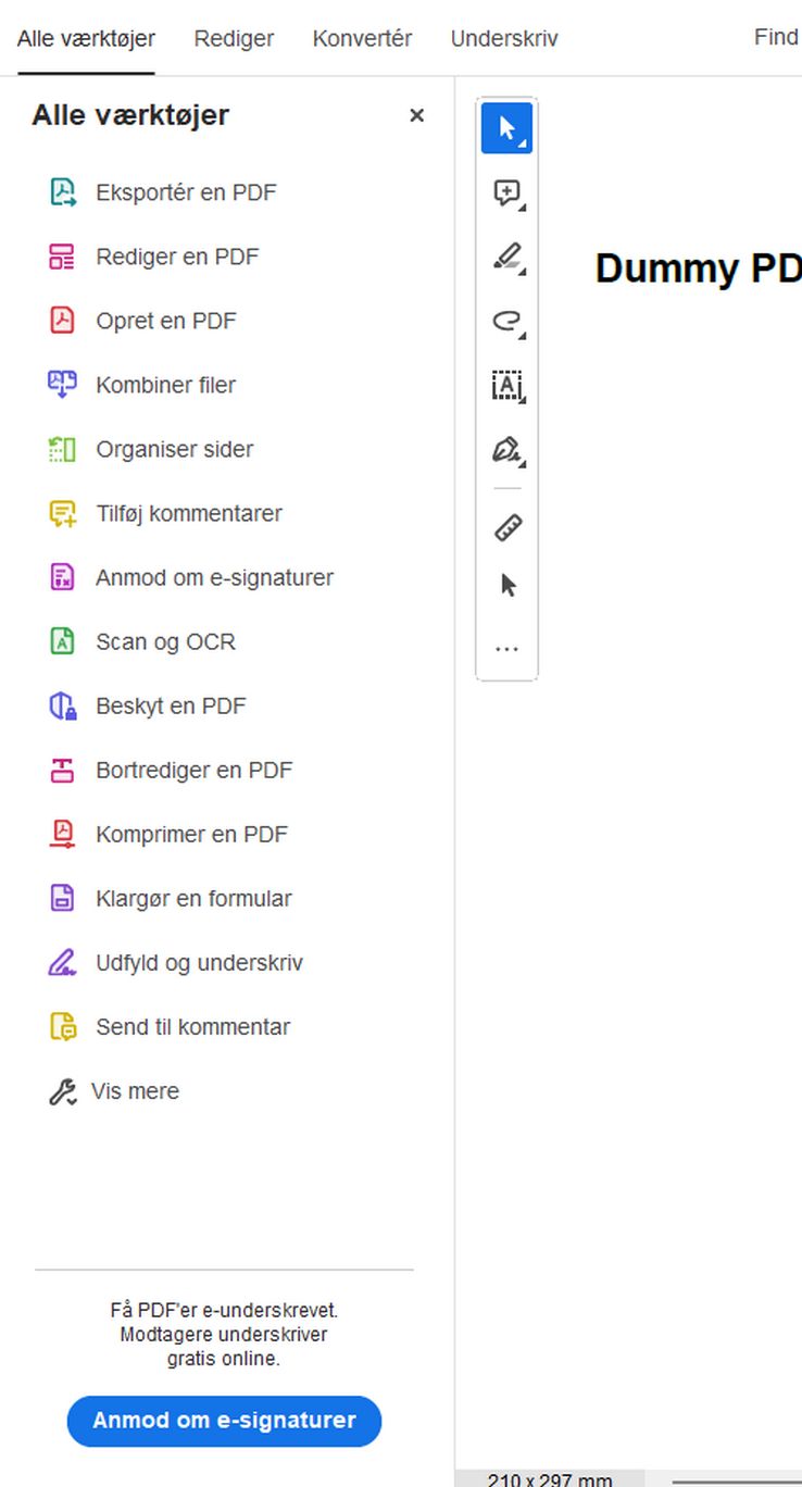 Kommentarværktøjet vises ikke i panelet Alle værktøjer