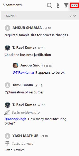 Elenco commenti in Acrobat