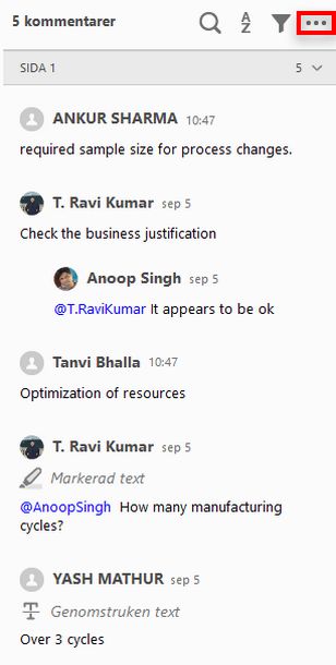 Kommentarlista i Acrobat