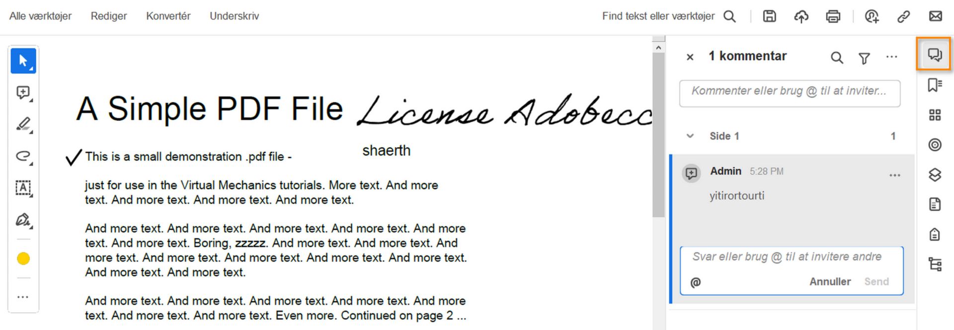Kommentarrude i Acrobat