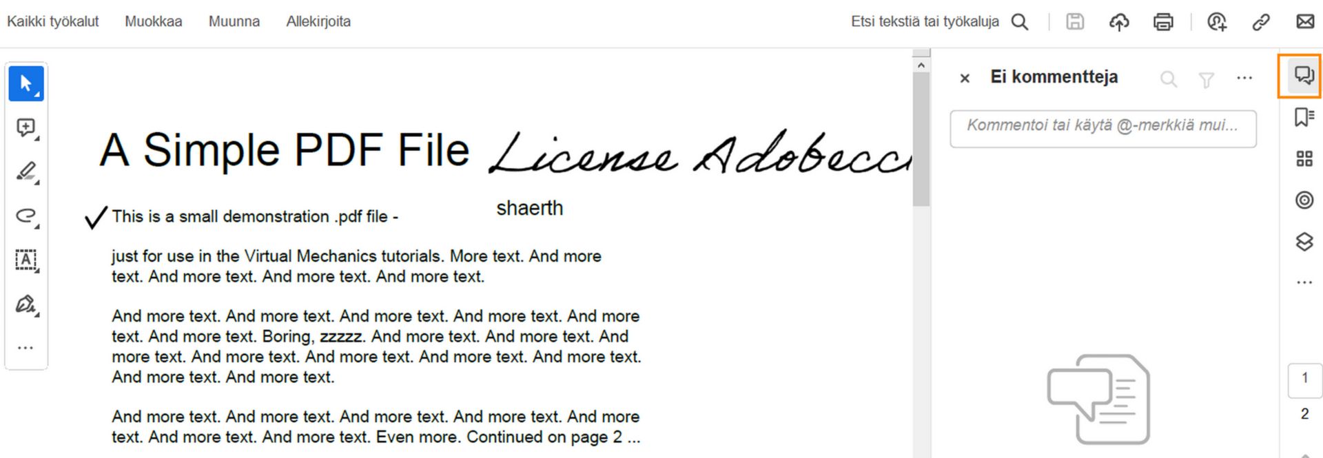 Acrobatin kommenttityökalurivi