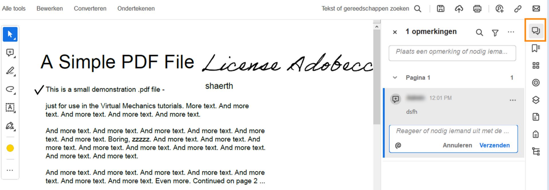 Werkbalk Opmerkingen in Acrobat