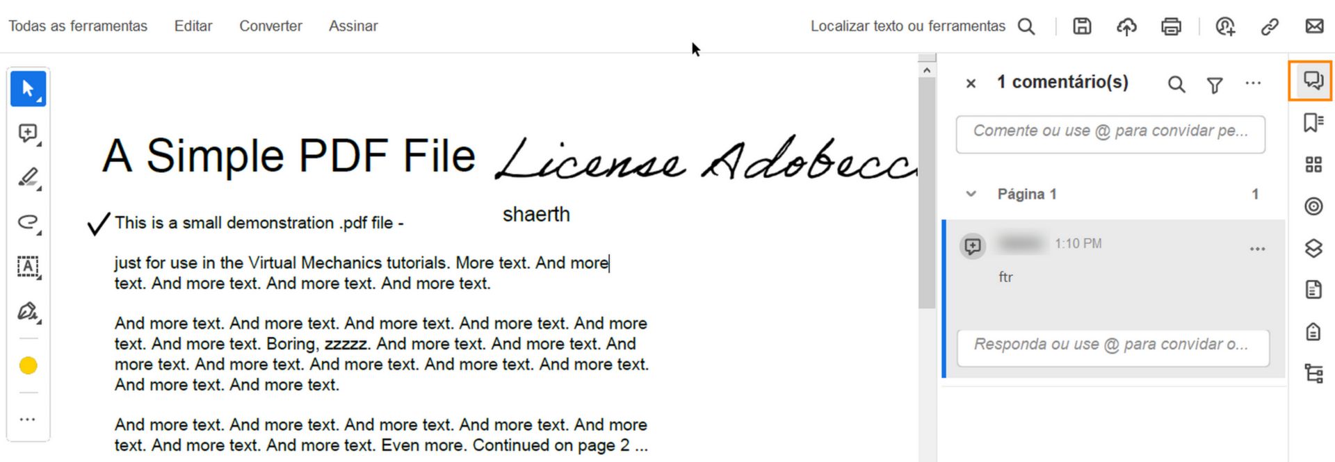 Painel Comentário no Acrobat