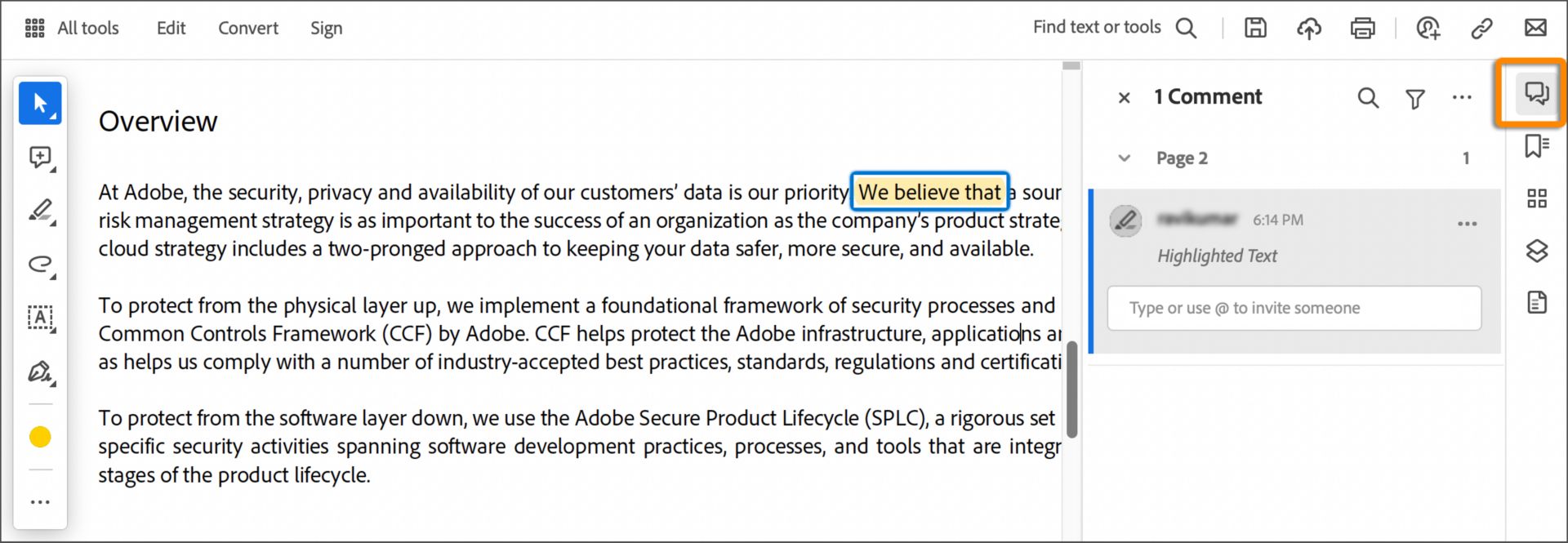 جزء Comment في Acrobat