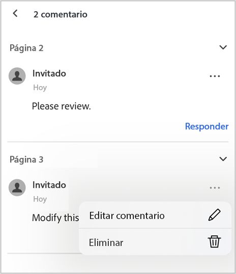 Utilice el panel de comentarios para ver, editar o responder a los comentarios.