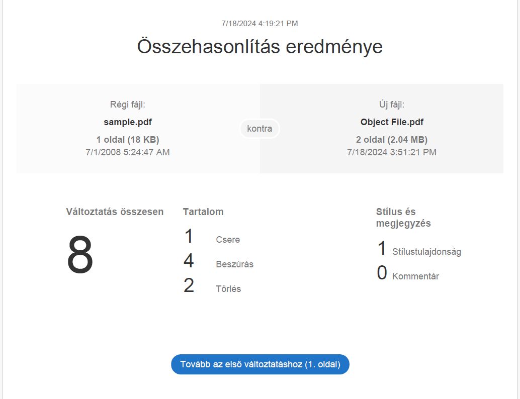 Összehasonlítás eredménye