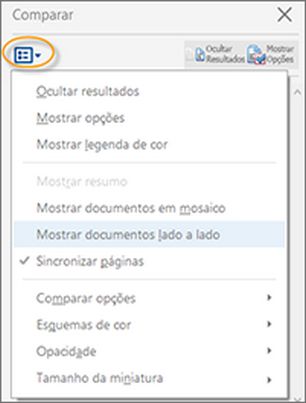 Opções de comparação no Acrobat