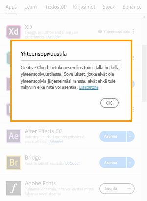 Creative Cloud -tietokonesovellusta käytetään yhteensopivuustilassa
