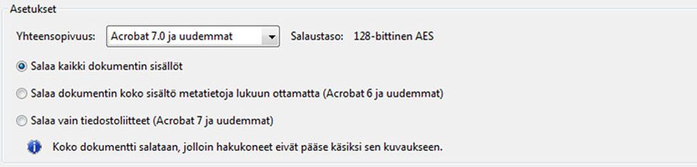 PDF-tiedostojen Yhteensopivuus-asetukset