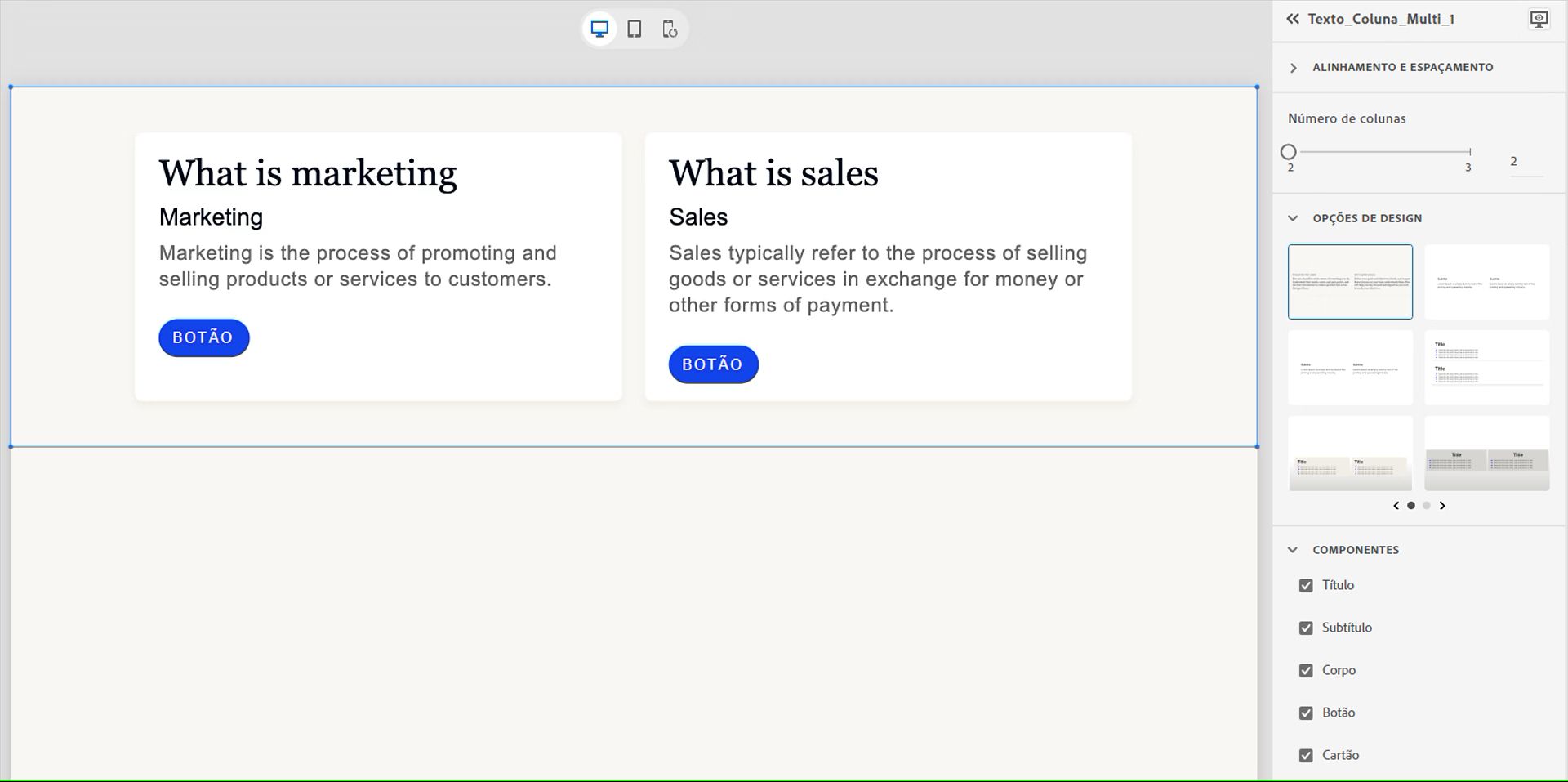 Componentes de um bloco de texto