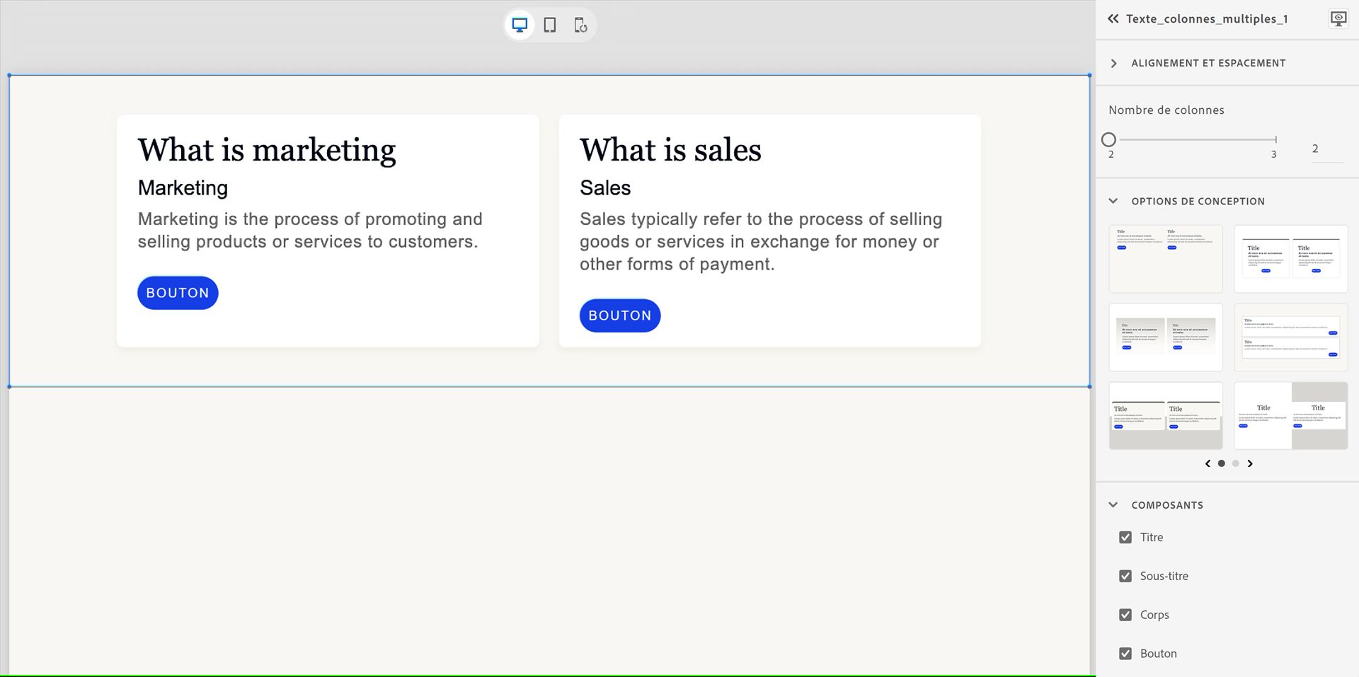 Composants d’un bloc de texte