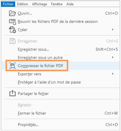 Compresser un fichier PDF à partir du menu Fichier