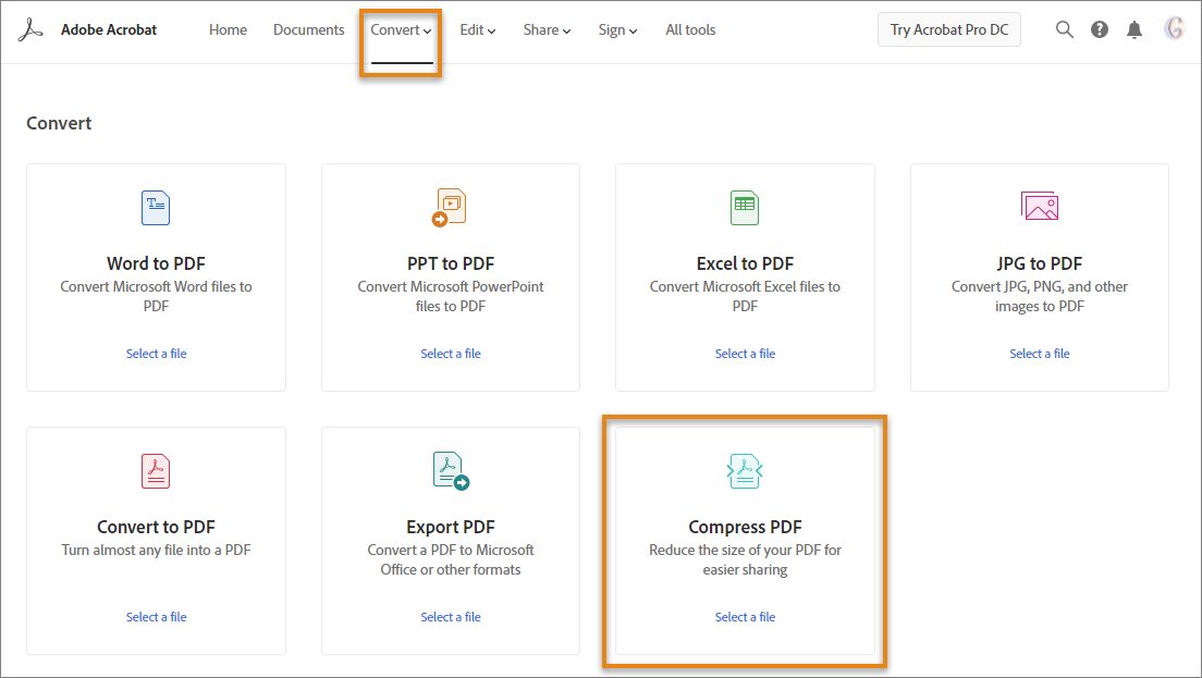 Escolha Compactar PDF