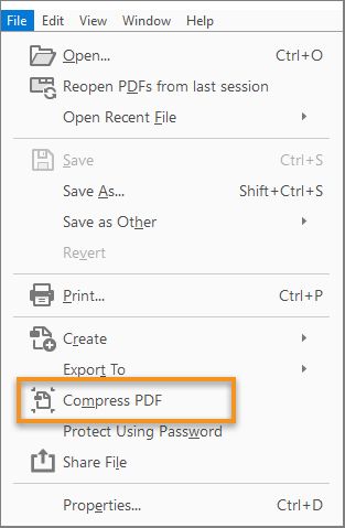 Comprimir PDF en el menú Archivo