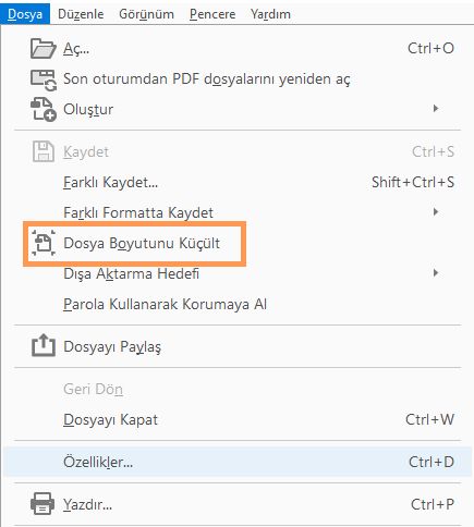 Dosya menüsünden PDF'yi sıkıştırma