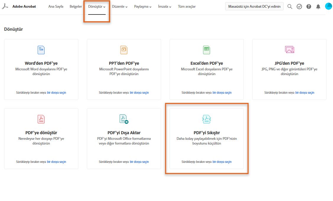 PDF'yi Sıkıştır'ı seçin