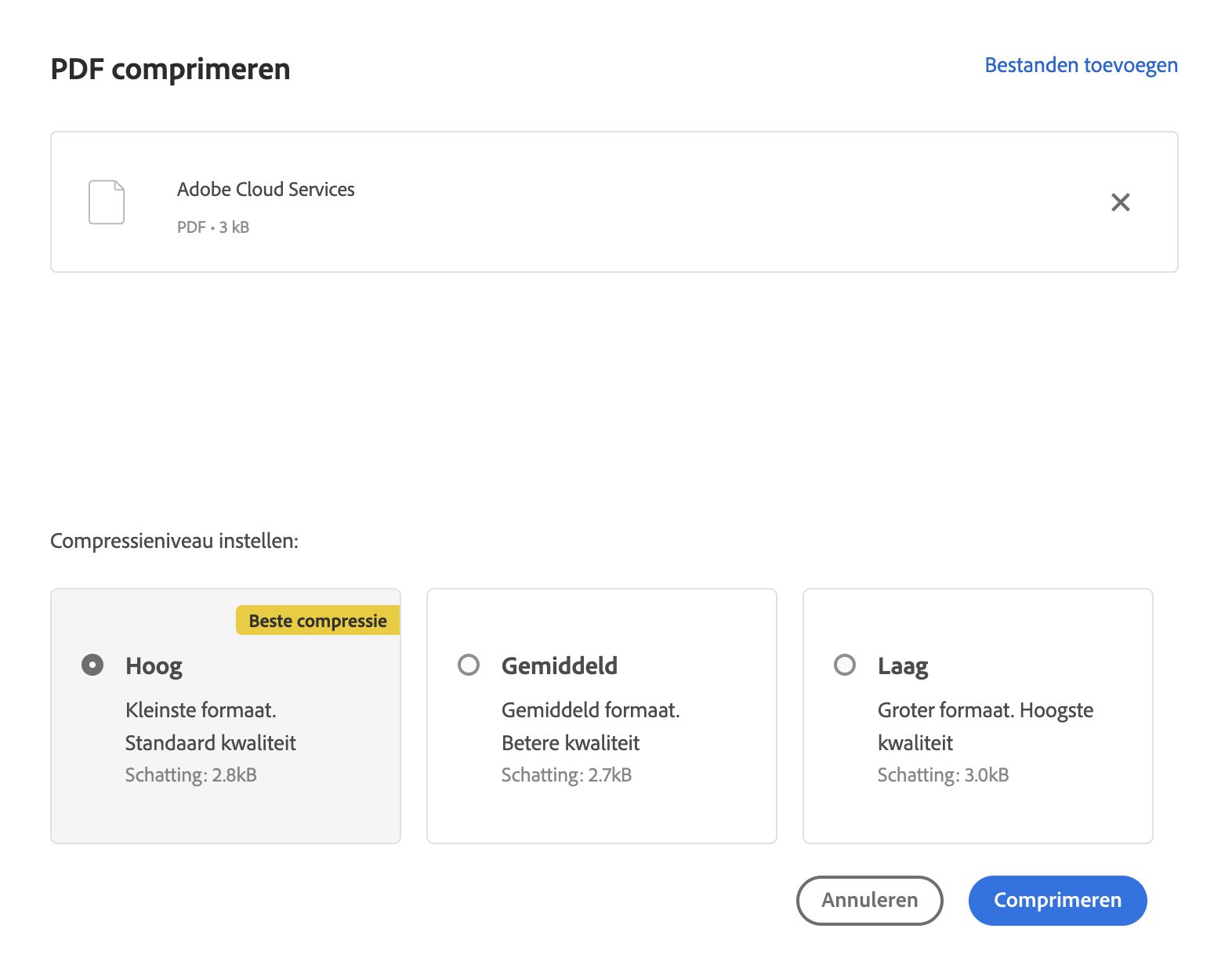 Opties voor PDF comprimeren