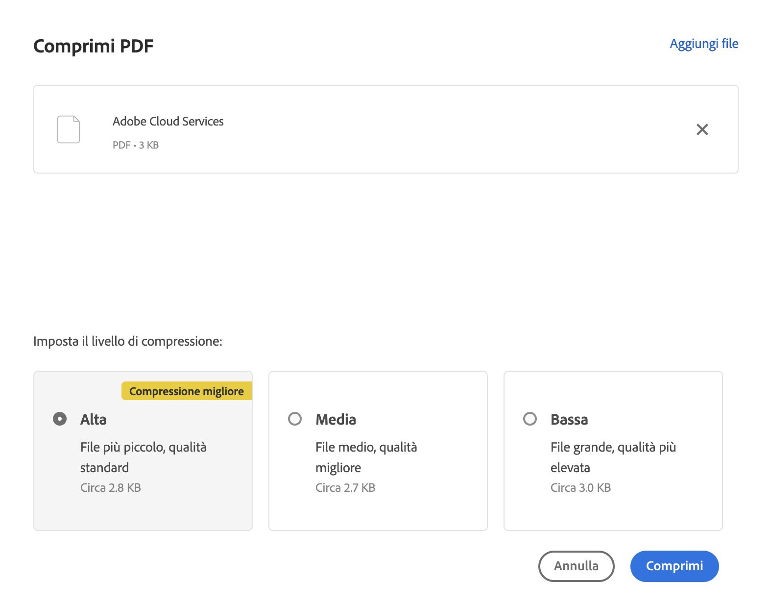 Opzioni per comprimere un PDF