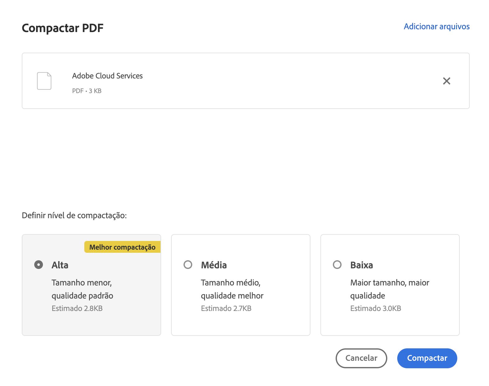 Opções de compactação do PDF