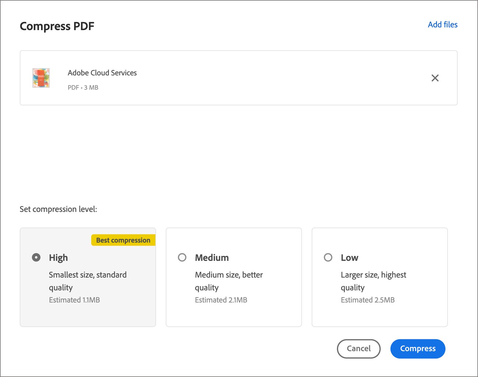 Compress PDF options