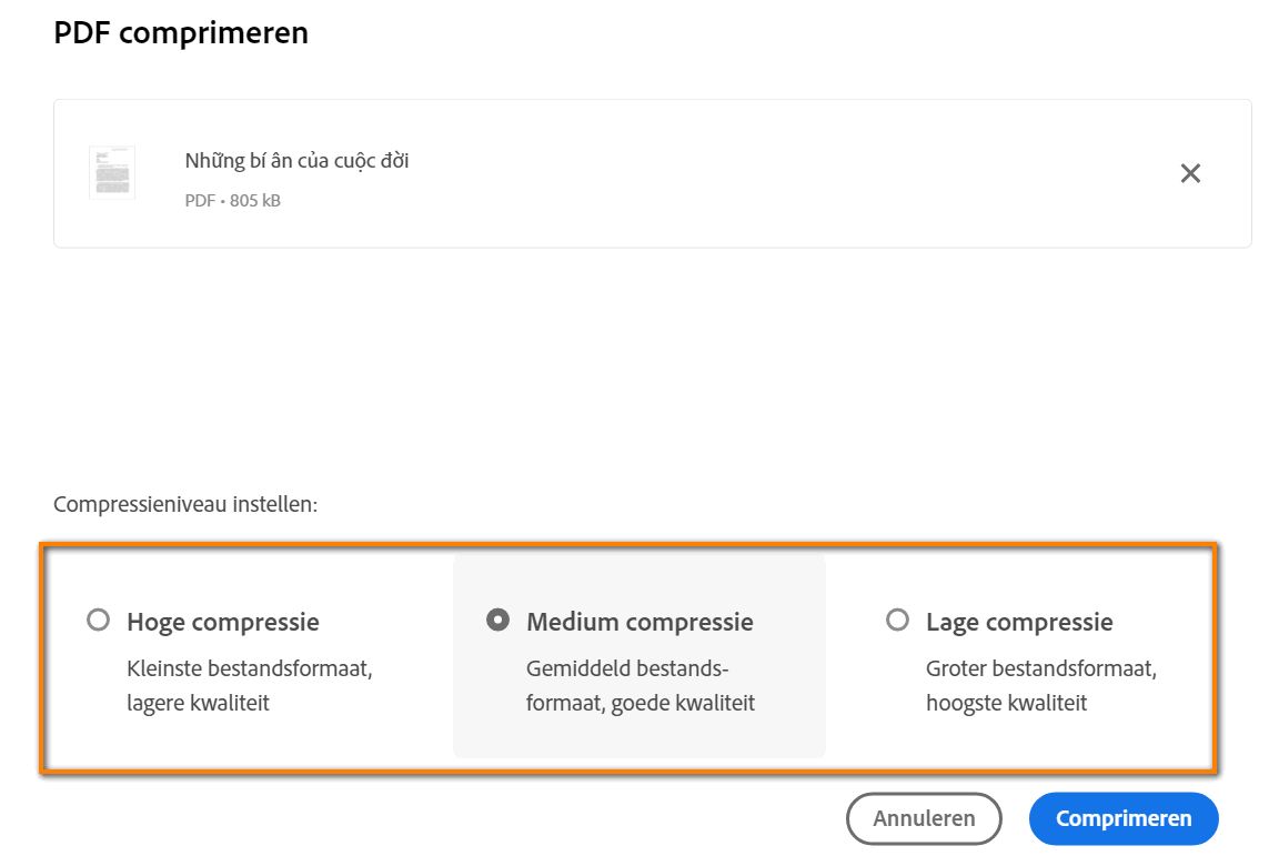 De compressieniveaus kiezen