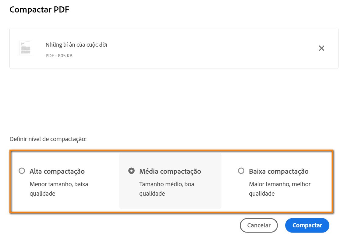 Escolher os níveis de compactação
