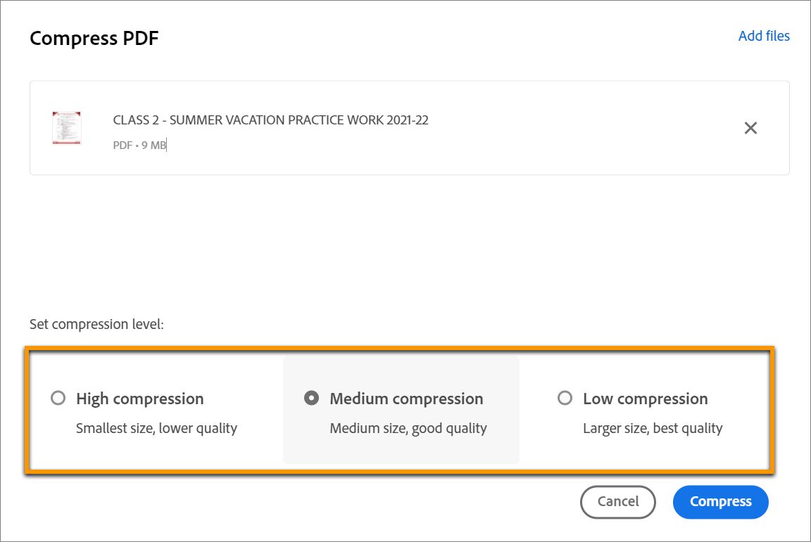 اختر compression levels