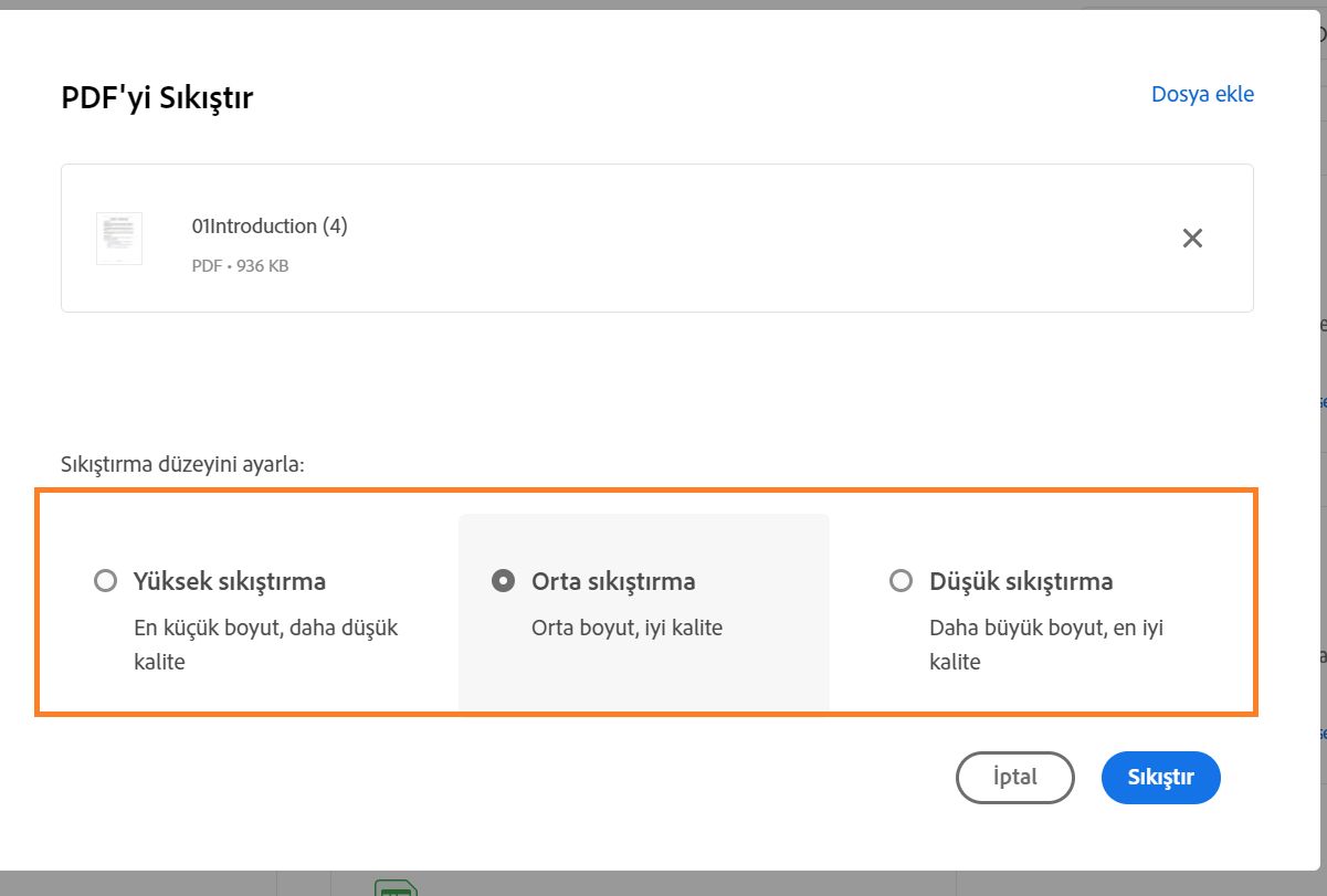Sıkıştırma düzeylerini seçme