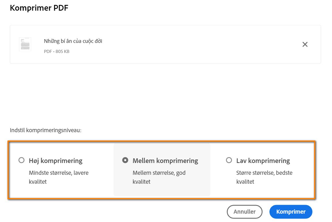 Vælg komprimeringsniveauer