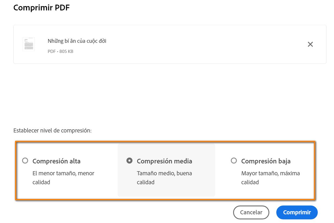 Elegir los niveles de compresión