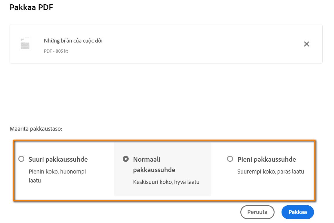 Valitse pakkaustasot