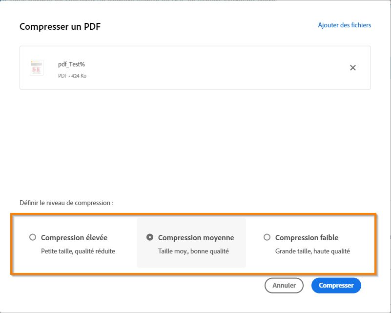 Choix des niveaux de compression