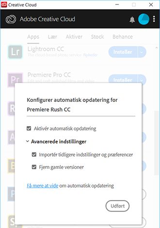 Konfigurer automatisk opdatering