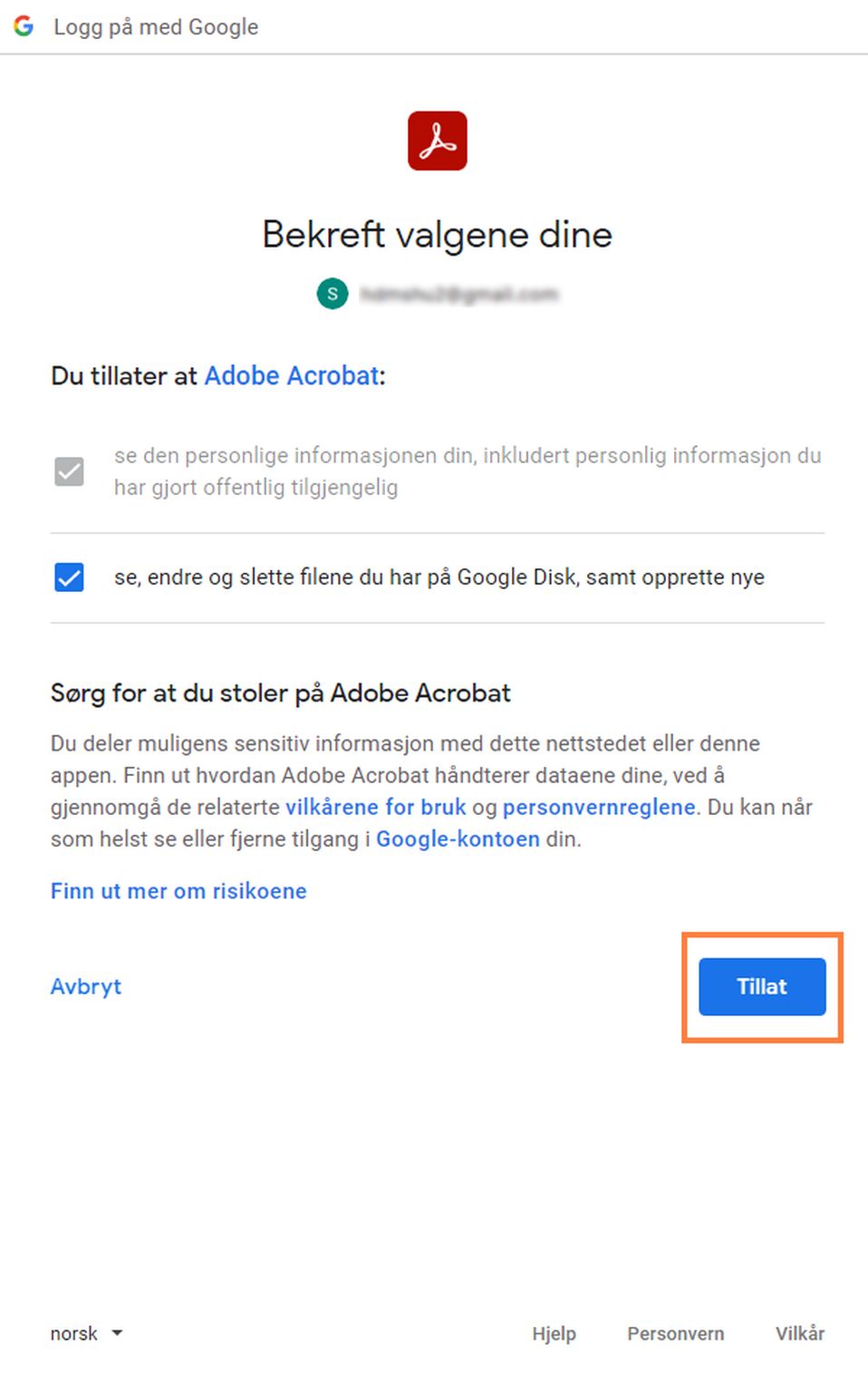 Dialogboks for bekreftelse