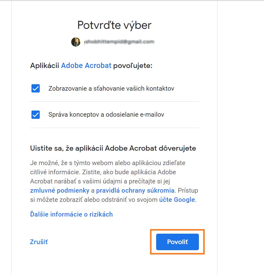 Potvrďte svoje voľby povolení