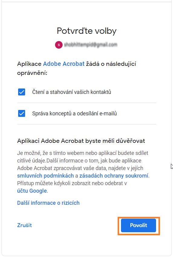 Potvrďte volby oprávnění