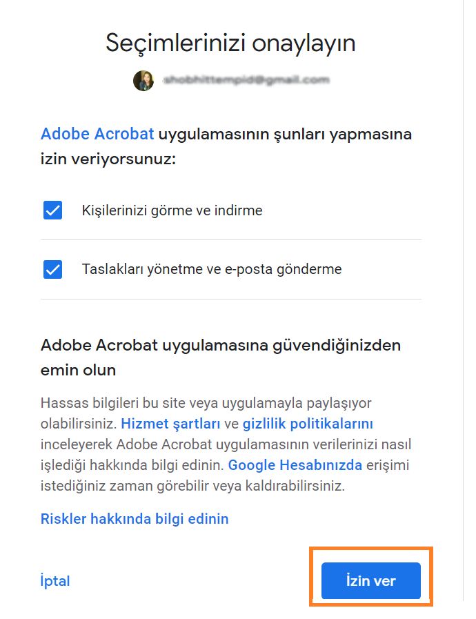 İzin tercihlerinizi onaylayın