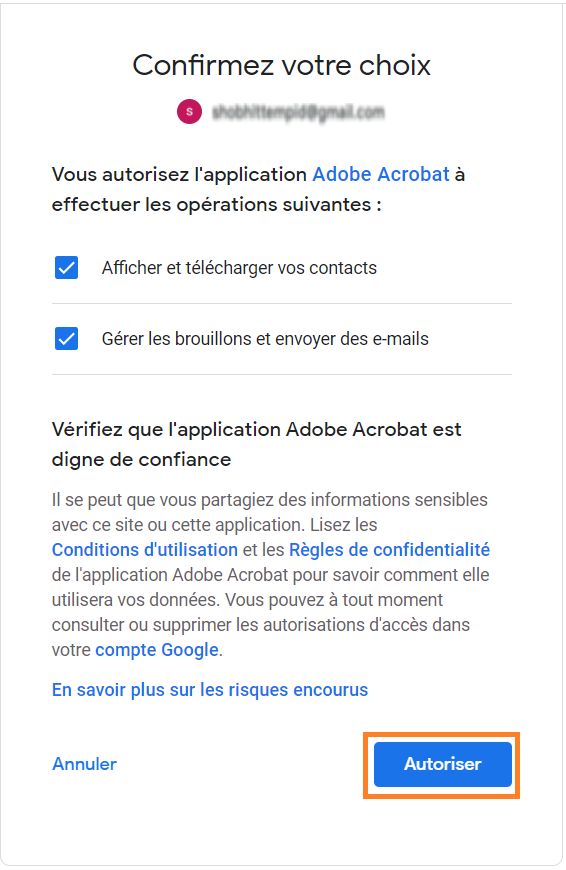 Confirmation des choix d’autorisation
