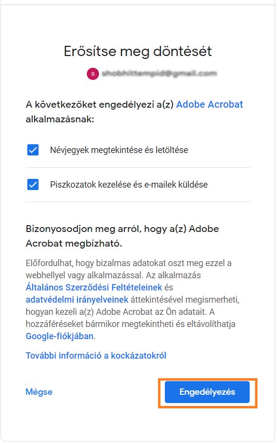 Erősítse meg az engedélyekre vonatkozó választásait