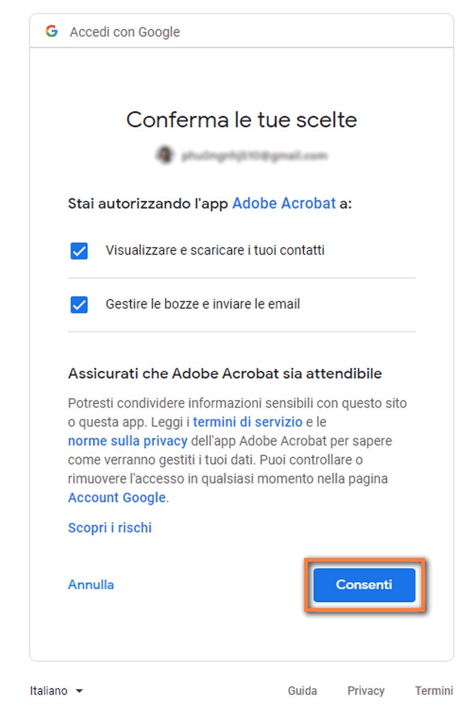 Confermare le autorizzazioni