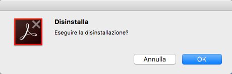 Conferma per rimuovere Acrobat