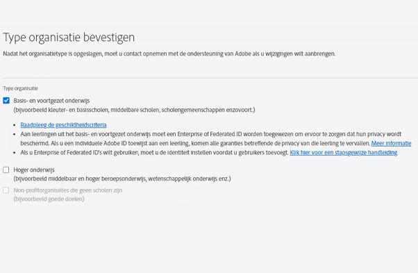 Type organisatie bevestigen